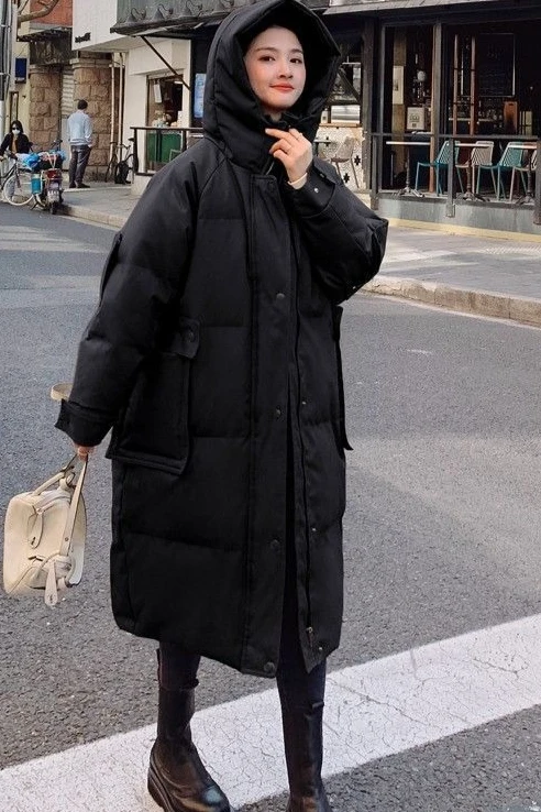 

2025 Winter New Women's Down Cotton Jacket Commuting Loose Hooded Oversize Long Parkas