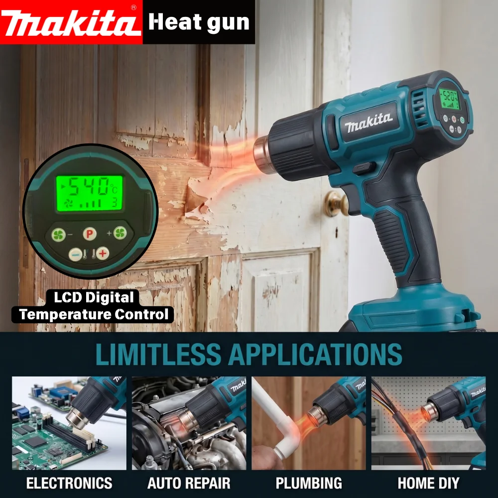 Makita 540°C Temperature Control Heat Gun 18V Cordless Handheld Hot Air Gun With LED Display Soldering Thermal Blower Tool