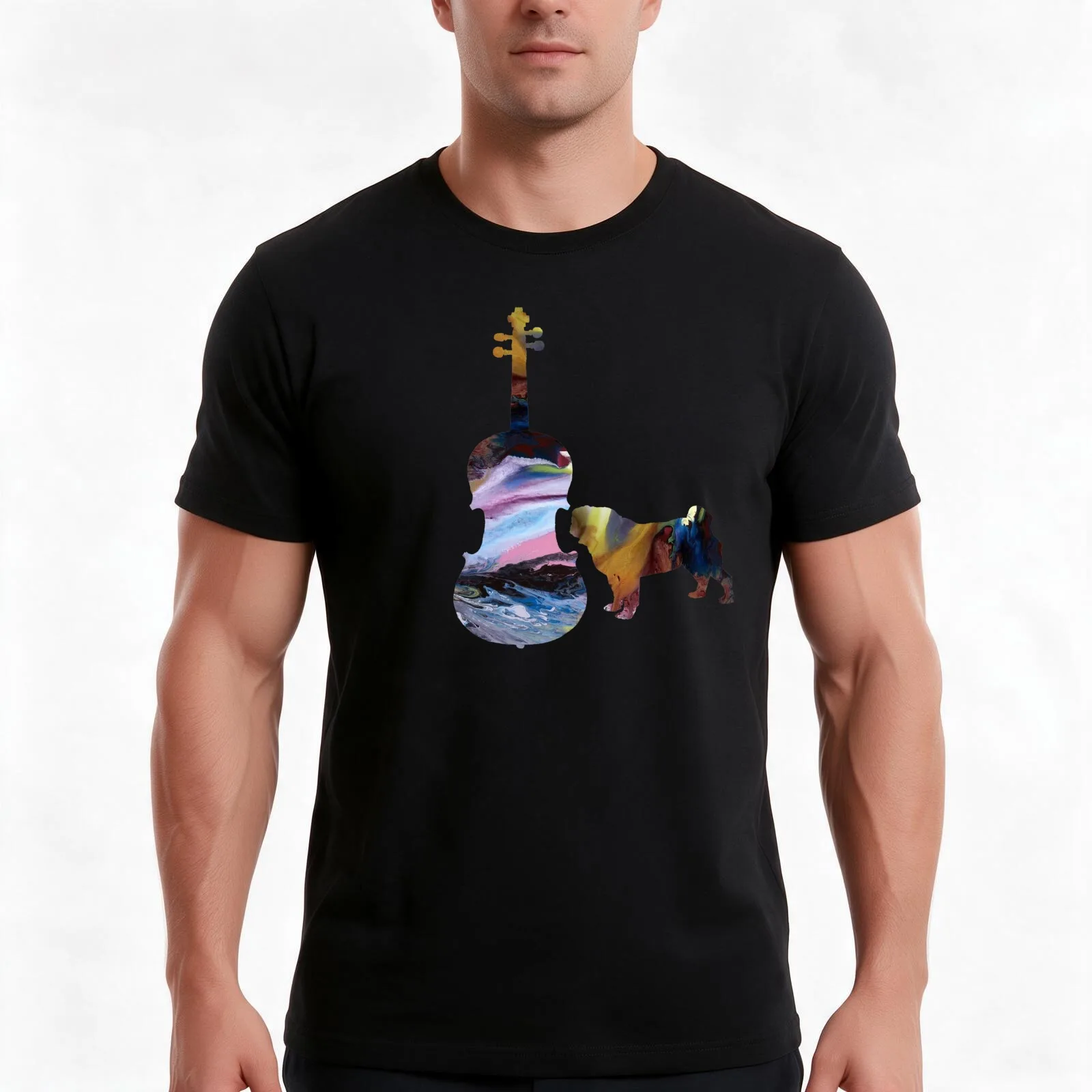 Viola Pug Art T-Shirt, Summer Casual Cotton Tee, Oversized Streetwear Tops, Vintage Graphic Print, Loose Fit Short Sleeve