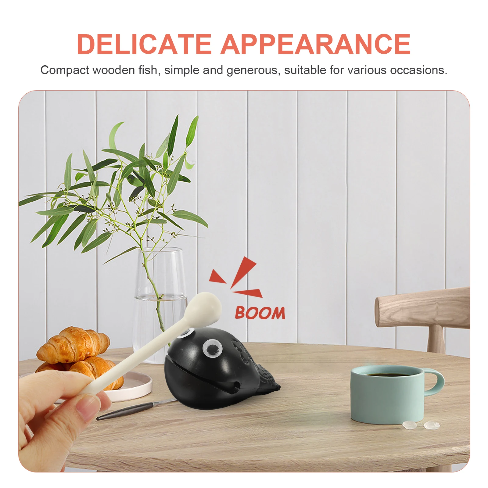 2 juegos de peces de juguete de madera negra de 2 pulgadas, instrumento de percusión, bloque de templo de plástico, juguete educativo de ritmo musical, suministros de oficina