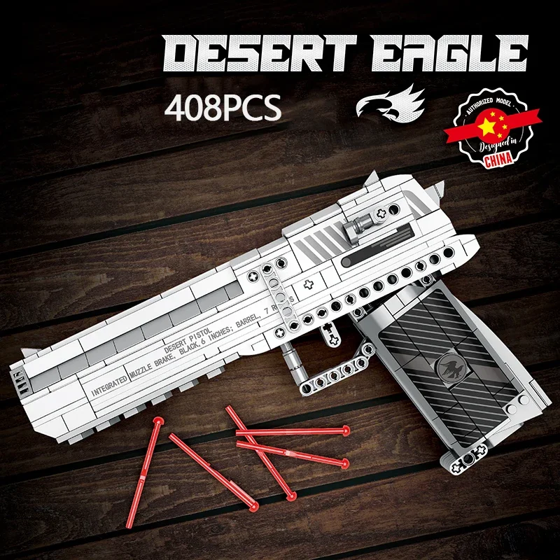 

Строительный блок военной серии, 408 шт., пистолет Desert Eagle, может стрелять модель, сделай сам, сборные кирпичные игрушки для детей, подарок на день рождения