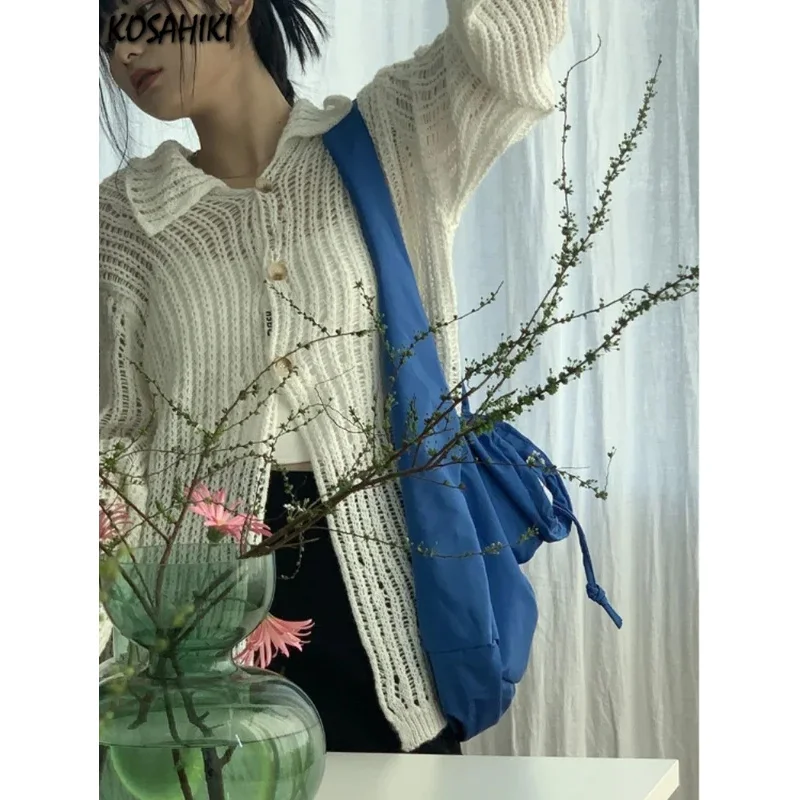 Y2k Aesthetic 2024 Spring Cardigan Femme Vintage Grunge Knitted Harajuku Turn Down Collar Elegant Loose Women Sweaters