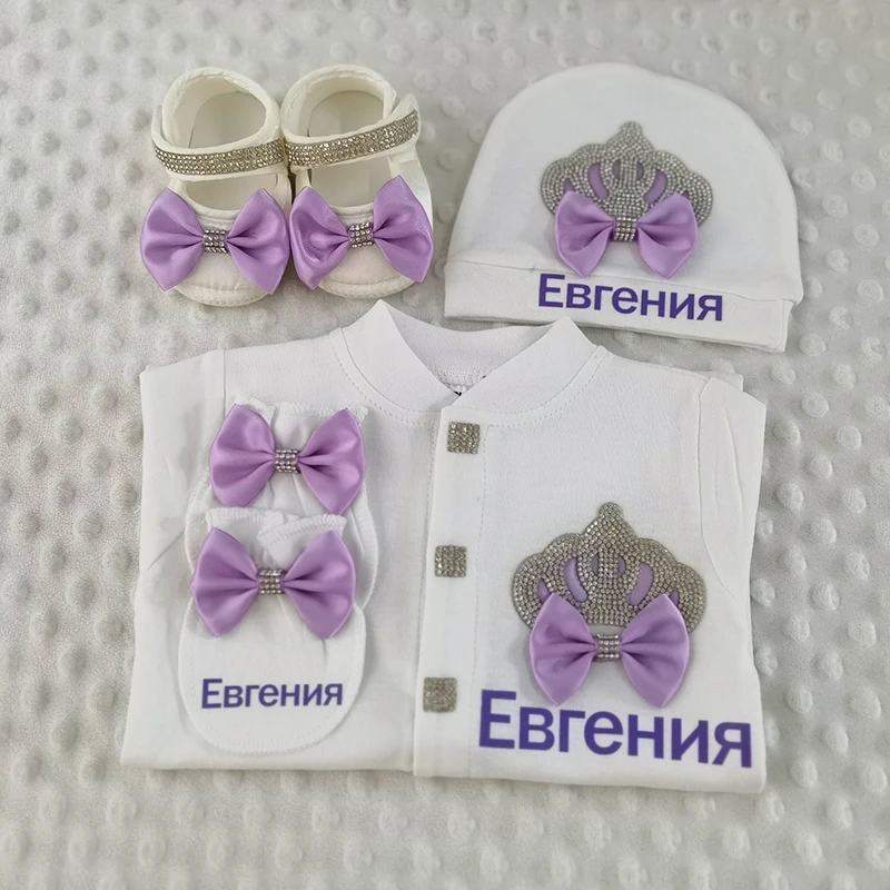 Name Personalized 4pcs Crown Jewelry Welcome Home Romper Baby Clothing Baby Girl Boy Toddler\'s Cotton Outfits Newborn Gift
