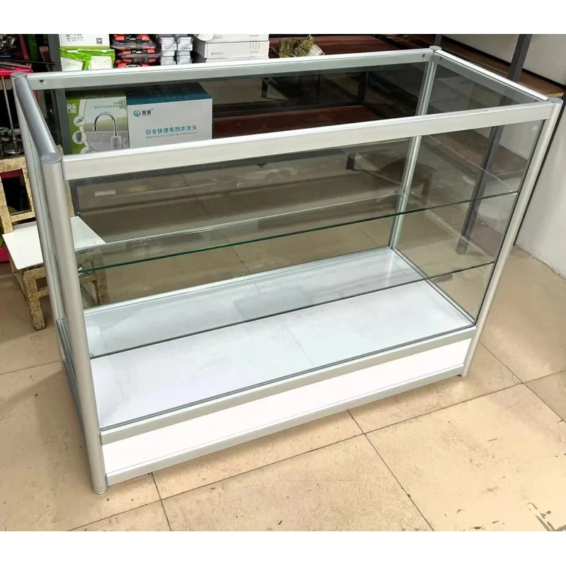 Customized-Aluminum Frame Retail Shop Glass Display Counter LED Lockable Smoke Shop Glass Showcase