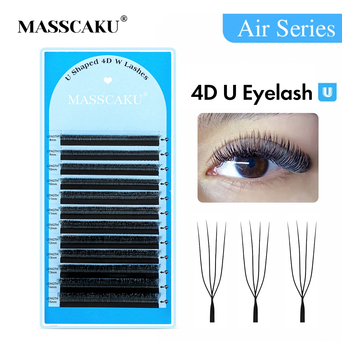 

New Design U Shaped 3D 4D Eyelash Extensions 0.07mm Thickness Handmade U Style Russian Volume Fans Pestanas Postizas by MASSCAKU