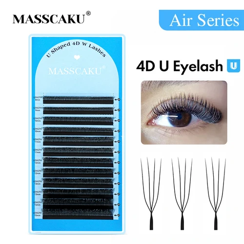 Imagen 1 del producto Nuevo diseño en forma de U 3D 4D Extensiones de pestañas 0,07 mm de espesor Hecho a mano Estilo U Volumen ruso Fans Pestanas Postizas de MASSCAKU