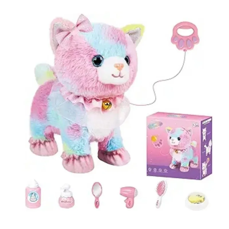 Lifelike Walking Cat Toy Interactive Plush Pet for Kids Touch & Voice Control Remote Leash Wagging Tail Christmas Gift