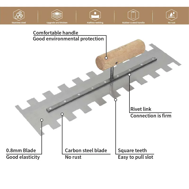 하이 퀄리티 탄소강 평평한 흙손, 친환경 나무 손잡이, 40cm 칼날, 건설 현장 평활화
