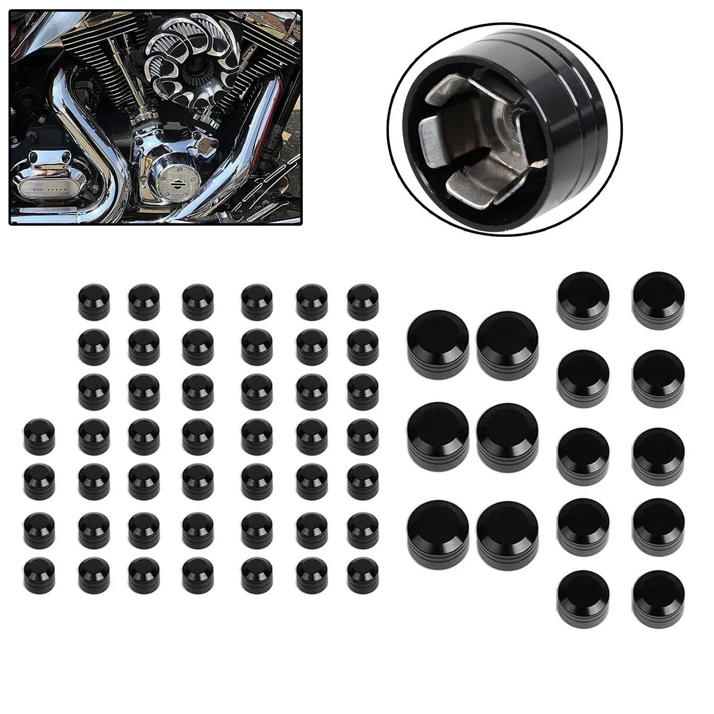 Motorcycle For Harley Touring Electra Street Road Glide King Trike Softail M8 62Pcs Black CNC Engine Bolt Topper Caps Cover Kit