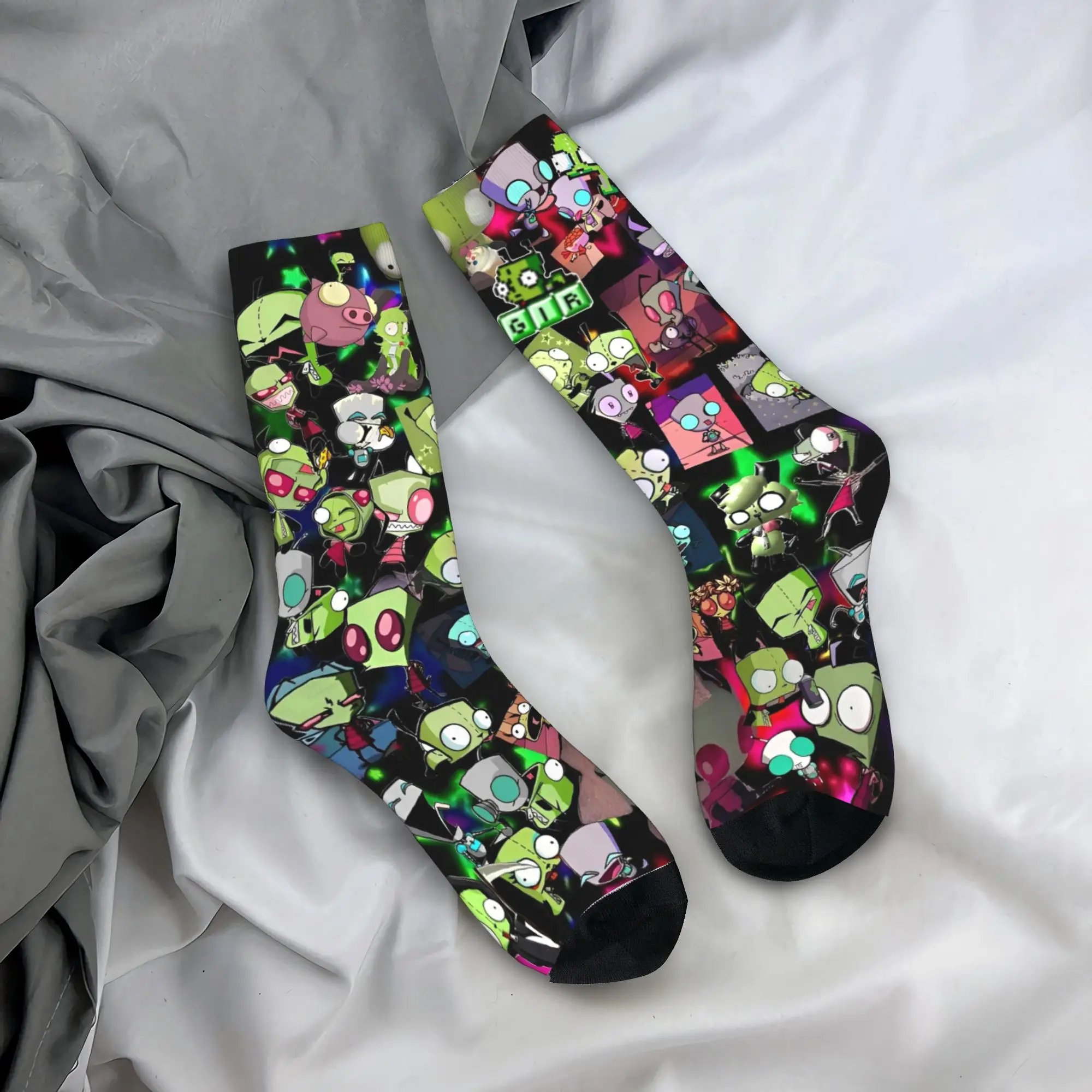 Fashion  Invaders Zims  Gir Cartoon Soccer Socks  Polyester Crew Socks for Women Men Non-slip,