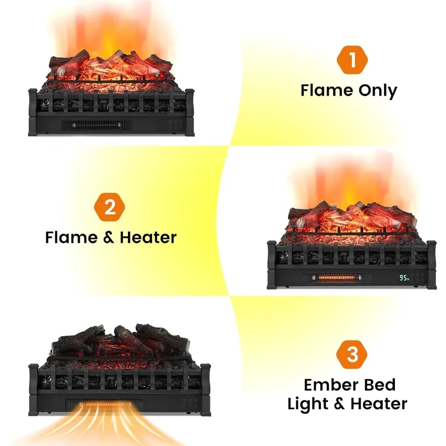 26 سخان مجموعة سجل الموقد الكهربائي مع جهاز تحكم عن بعد يتميز بـ 5 أوضاع لهب ومنظم ترموستات سطوع قابل للتعديل #4