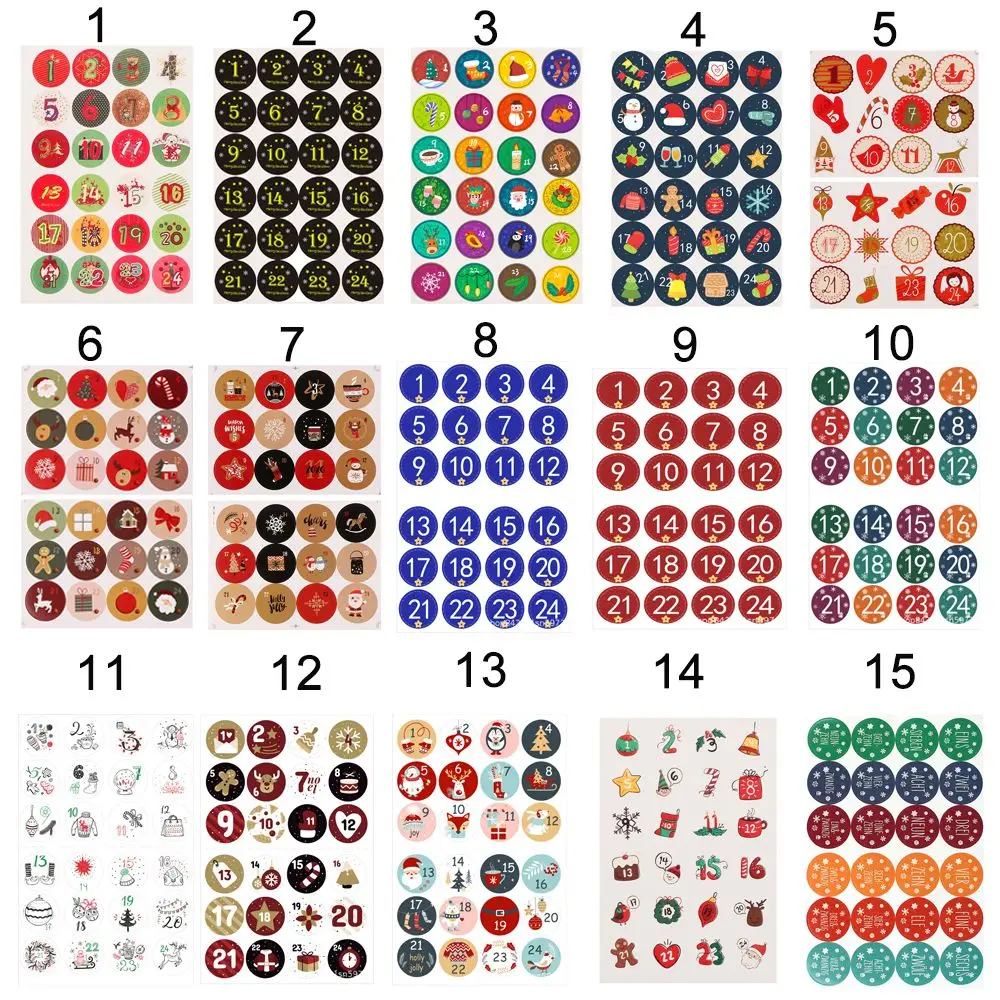 Merry Christmas Gift Stickers, Advent Calendar Number, Paper Stickers, Multifunction, Packaging Label Decor, Adhesive Label
