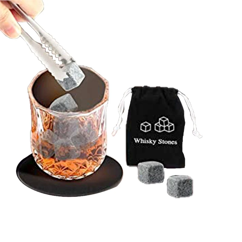 Whisky Stone with Whiskey Glasses and Wooden Box Whiskey Stones Gift Set Made of Natural Stones Ice Cubes Reusable DropShipping