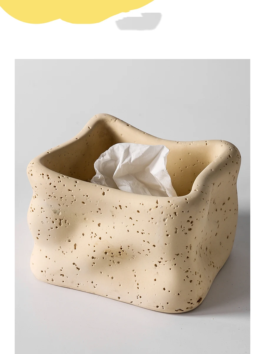 Wabi-Sabi Home Decoration Tissue Box Resin Material Artistic Ornament Modern Light Luxury Style Living Room Kitchen Tissue Box