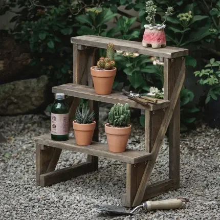 Трехслойная ступенчатая маленькая подставка для цветов из массива дерева, старый балкон в стиле ретро, садовая стойка для растений в горшках у стены