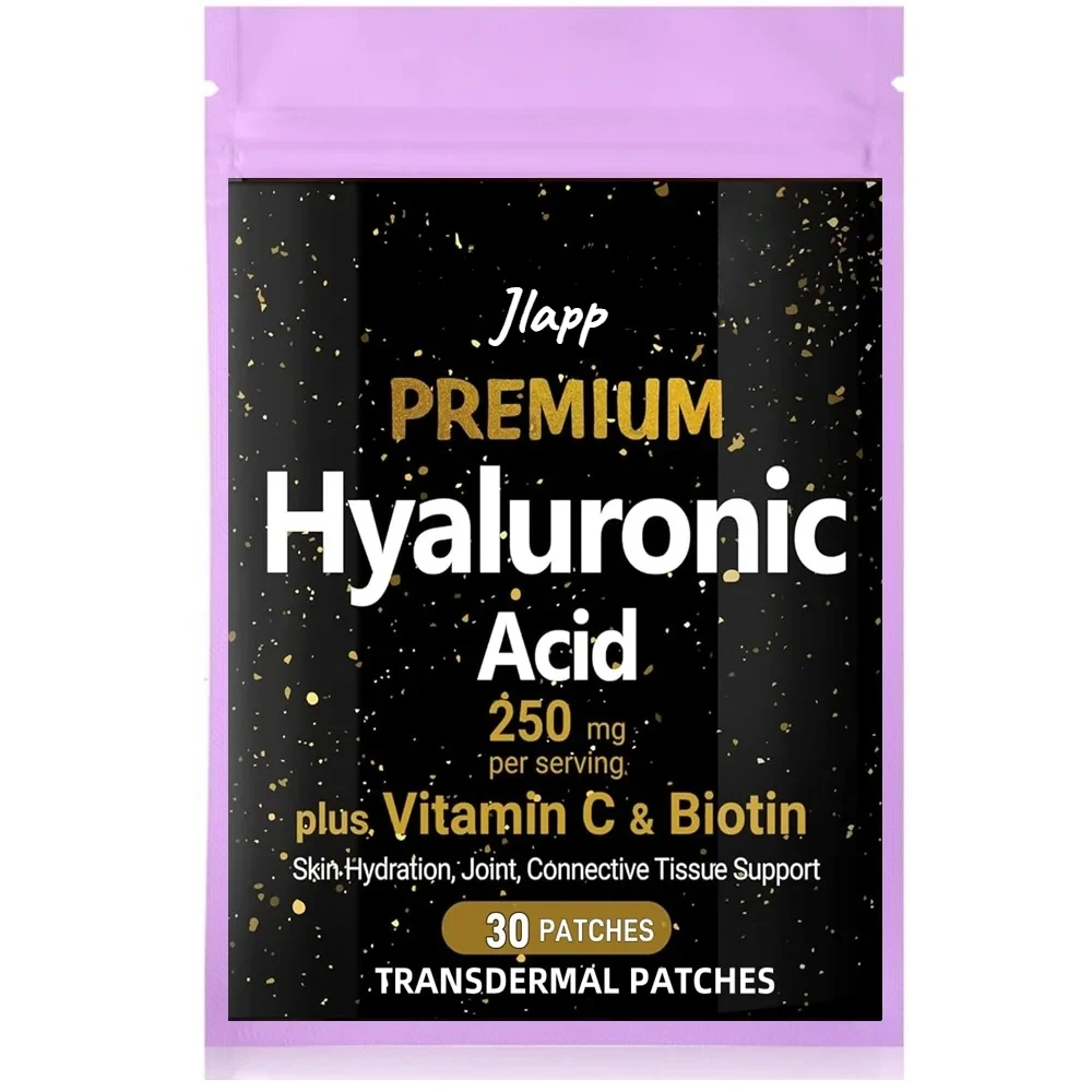 30 Patches Hyaluronic Acid Transdermal Patches with Biotin Vitamin C Skin Hydration, Joint Lubrication, Hair Health