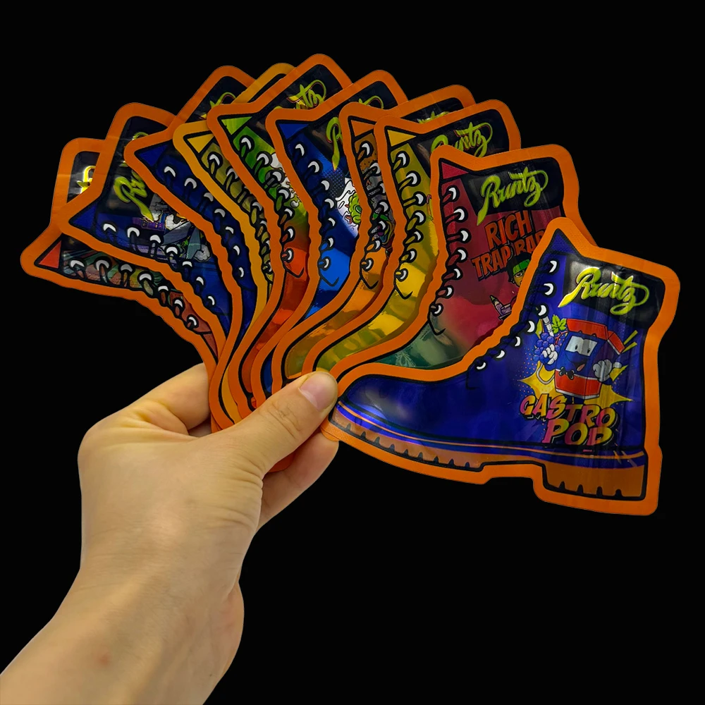 50 шт. закрывающаяся кофейная трава, порошок, сумка на молнии, устойчивая к запаху плоская сумка, форма обуви, маленькая алюминиевая фольга, майларовые сумки с застежкой-молнией