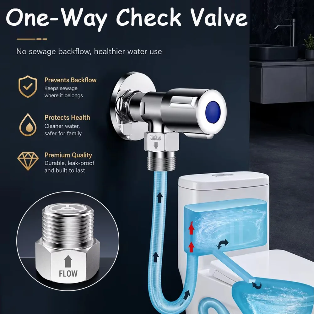 Brass/Stainless Steel Toilet One-Way Check Valve Male Female Thread 1/2