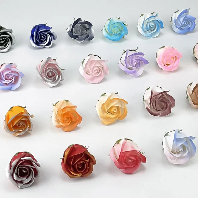 5X7cm Gradient Silver Gold Soap Roses head 3layers sweet DIY bouquet for Mother\'s day Birthday Valentine wedding summer holiday