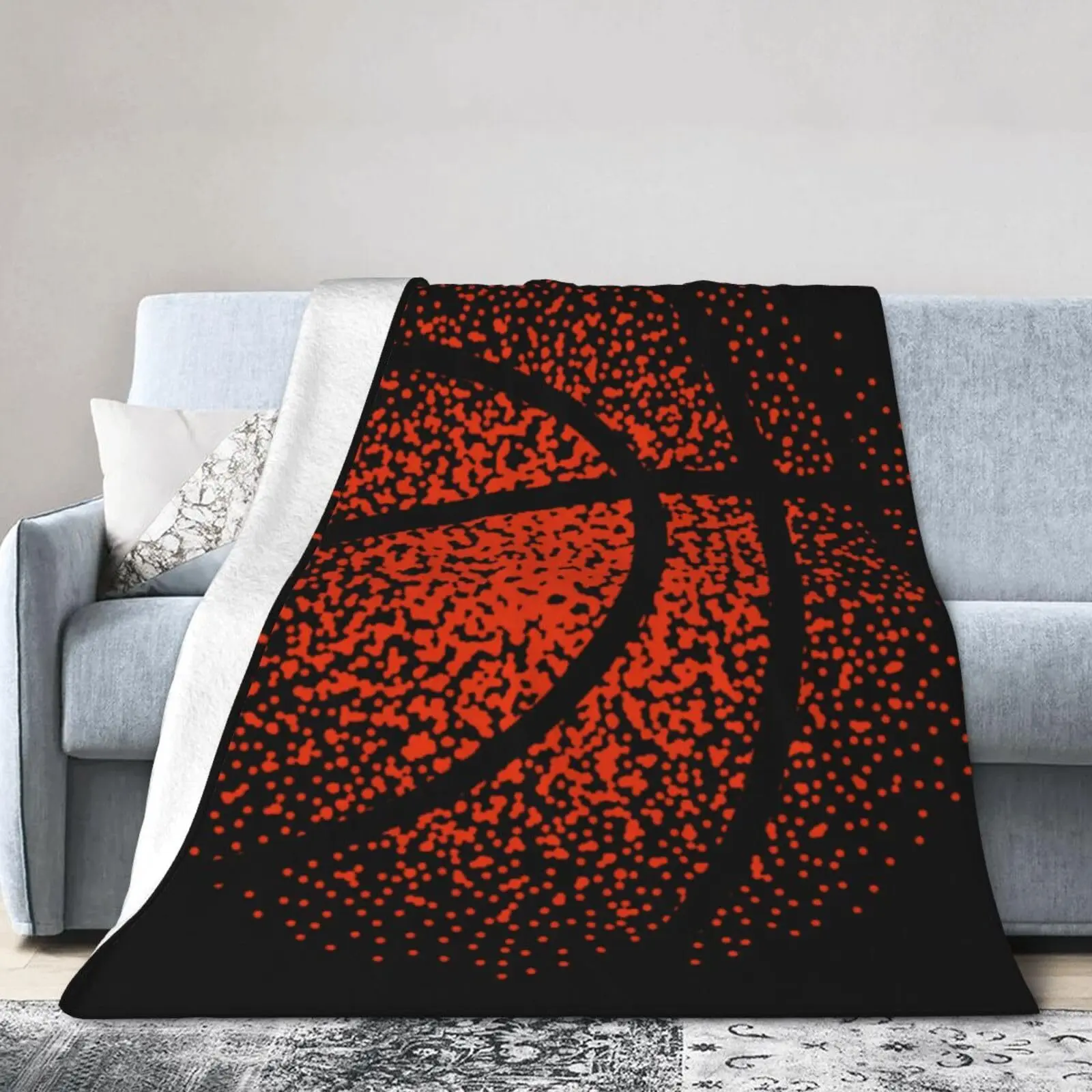 Water and Fire Basketball Pattern Printed Blanket for Sofa Bed Travel Camping Living Room Office Conditioning Blanket