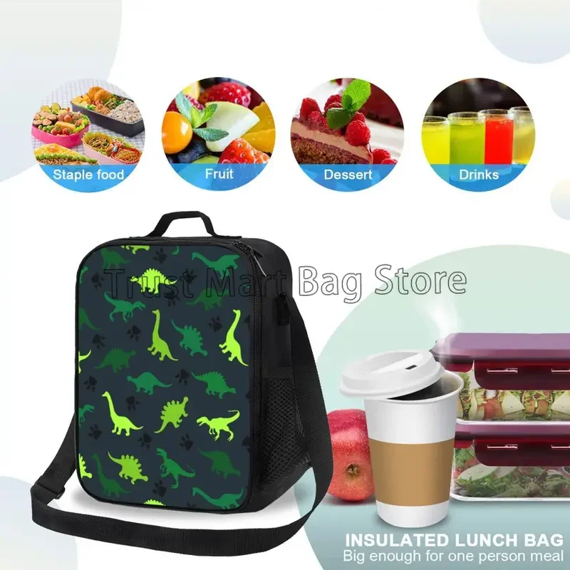 Cartoon Dinosaur Insulated Lunch Bag for Kids Boys Girls Portable Thermal Bento Food Bag Oxford Cooler Tote Bags for School Work