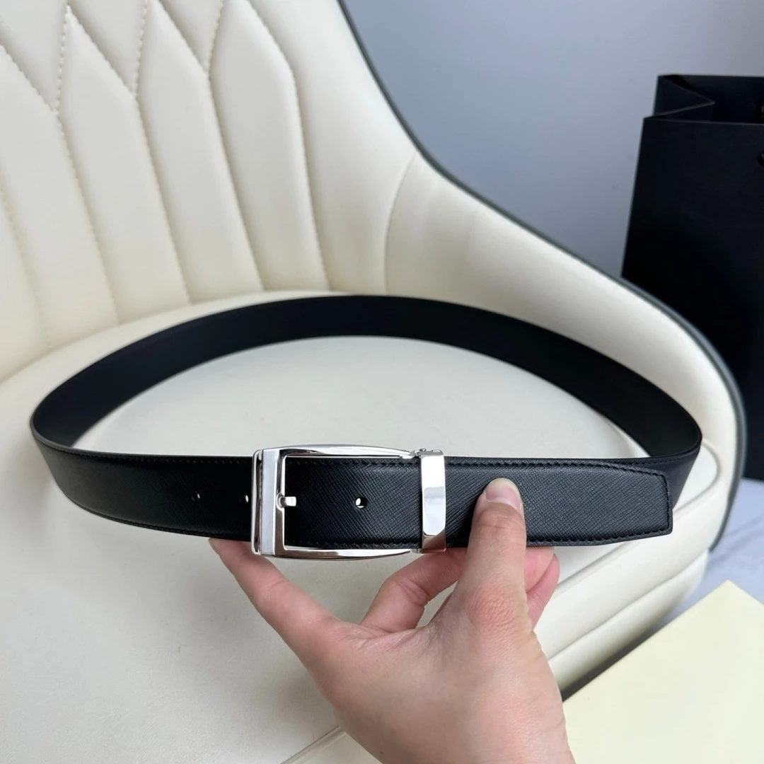 Luxury Men's Reversible Dual‑Sided Leather Belt Rotatable Pin Buckle Casual Business Formal Waist Strap Pebble Cross Grain 35mm