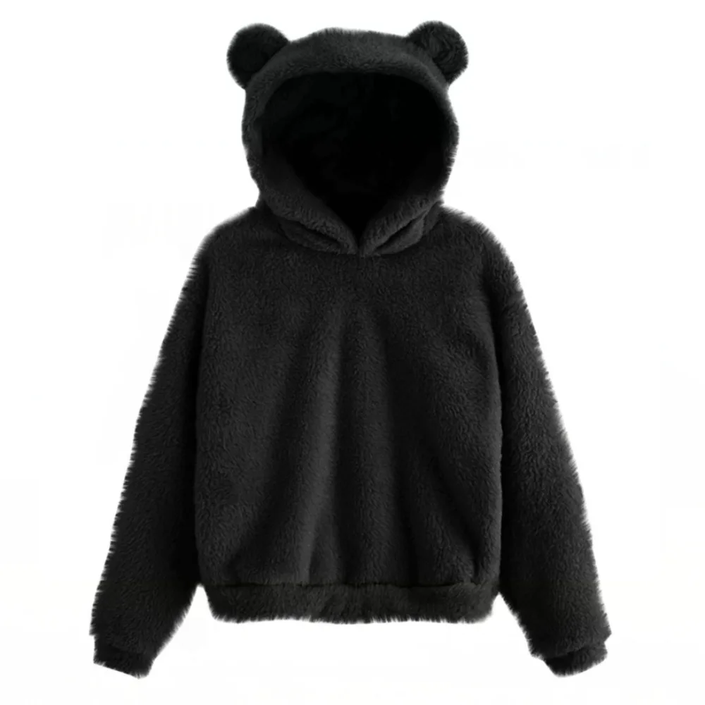 

Warm Long Sleeve Bear Ear Hoodies Outwear Solid Color Hoodies Fuzzy Pullover Clothes Fleece Sweatshirt Winter
