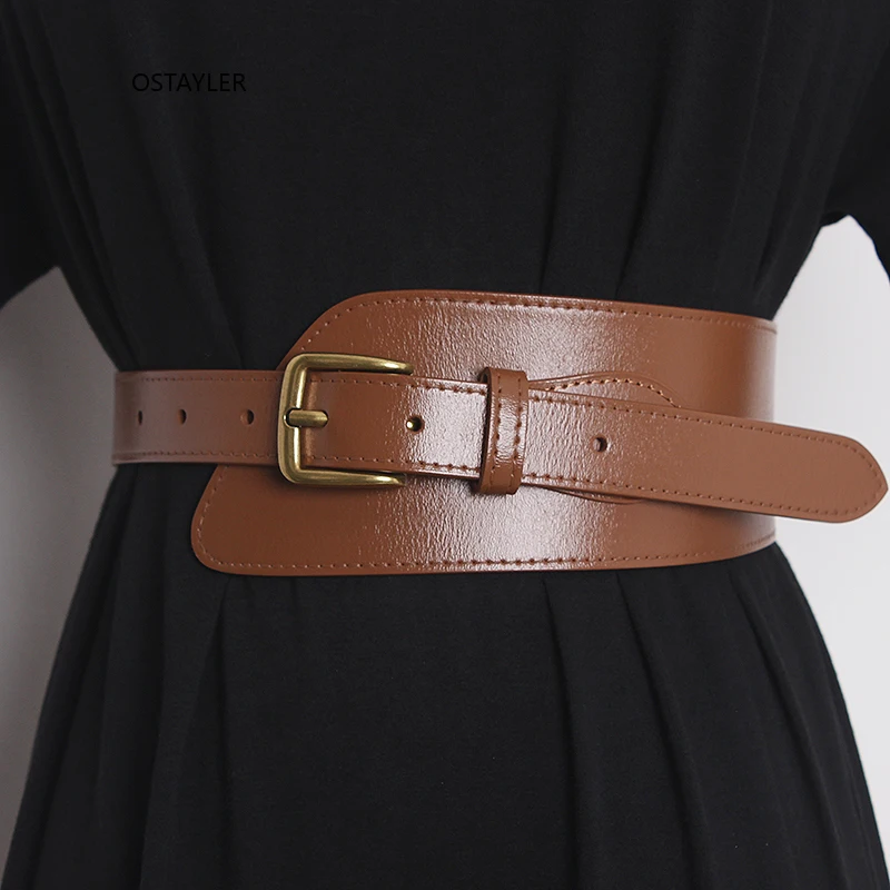 

European Women Genuine Leather Waist Belt Irregular Coffee Khaki Cowhide Dress Corset Strap Cinture Female Shirt Waistband 2022