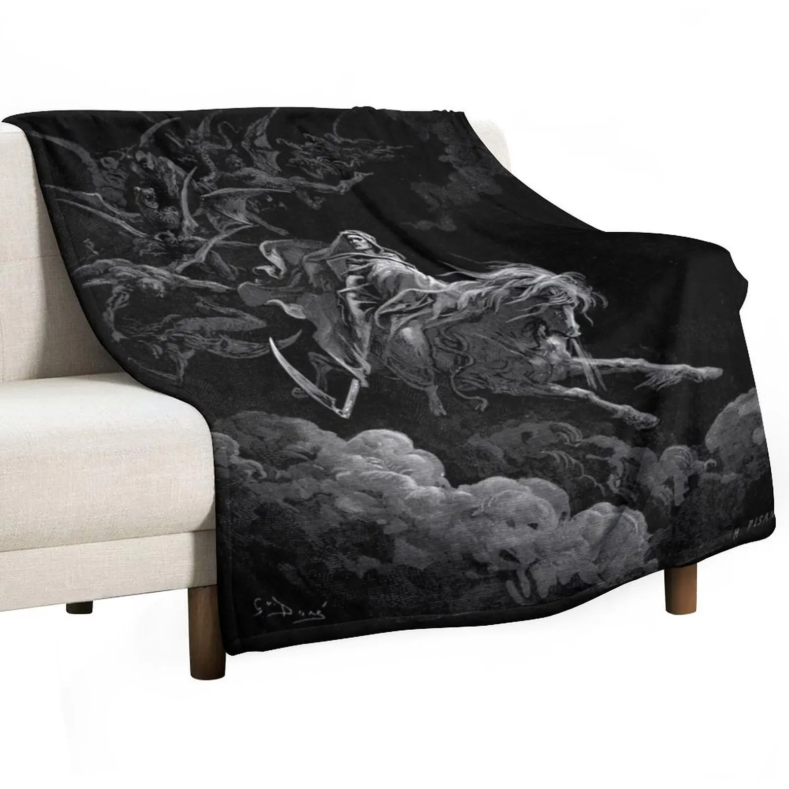 

Gustave Doré Death on the Pale Horse (1865) Throw Blanket Decorative Sofa wednesday Vintage Blankets