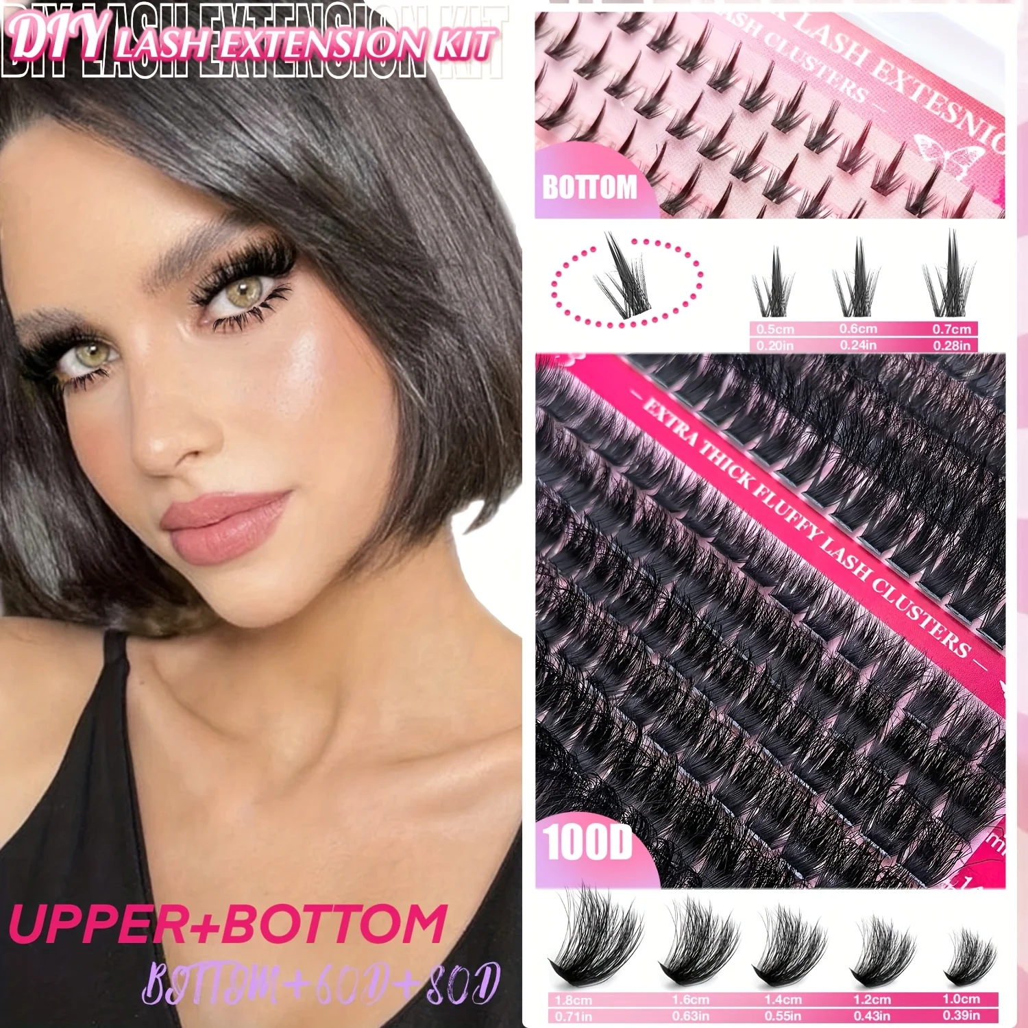 DIY-Falsche Wimpernverlängerungsset, individuelle Wimpernbüschel, untere und obere Wimpern, extra dicke und flauschige Wimpern für Anfänger zum Selbermachen – Detail 5