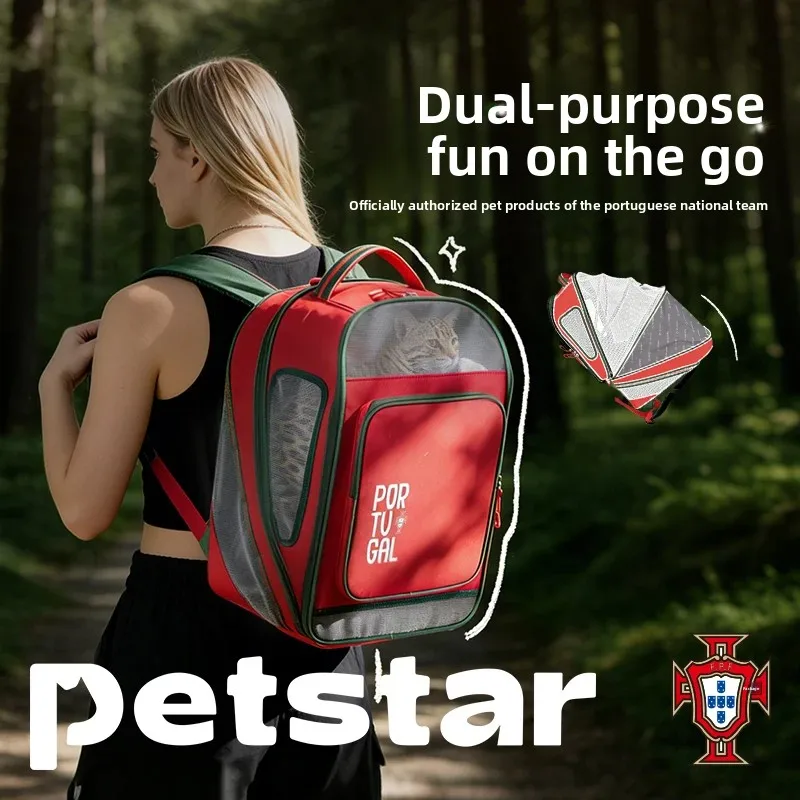 

Portugal National Football Team FPF Double Shoulder Portable Outdoor Pet Bag For Dogs Travel Breathable Dog Bag Outdoor Dog Carr