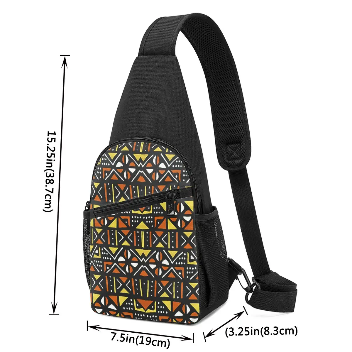 African Bogolan Mudcloth Pattern Chest Bag Men Sling Crossbody Backpack Chest Bag Traveling Hiking Daypack Shoulder Bag