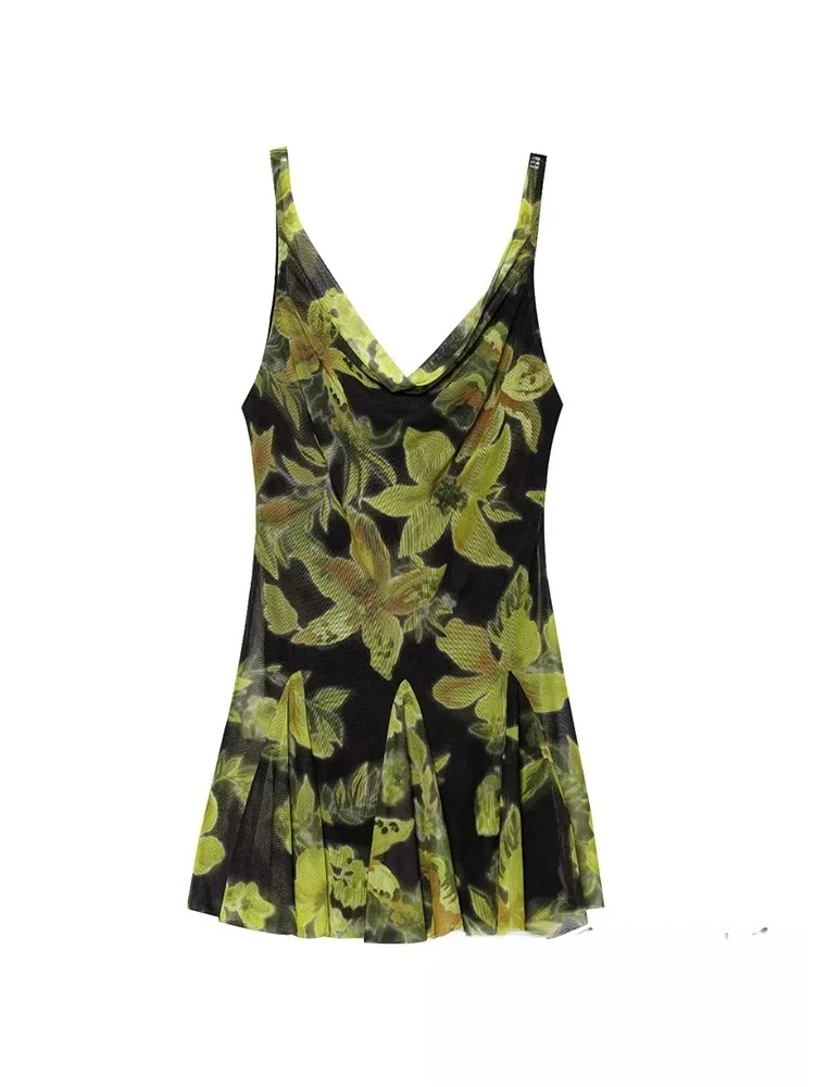 KONDALA Vintage Chic vestido de mujer estampado gasa cremallera corta Cami Vestidos nueva moda 2025 Primavera Verano vestido de vacaciones