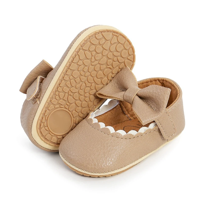 

New Baby Walking Shoes Spring Autumn Retro Solid Color Bow Princess Shoes PU Anti-slip Soft Rubber Bottom Baby Casual Shoes