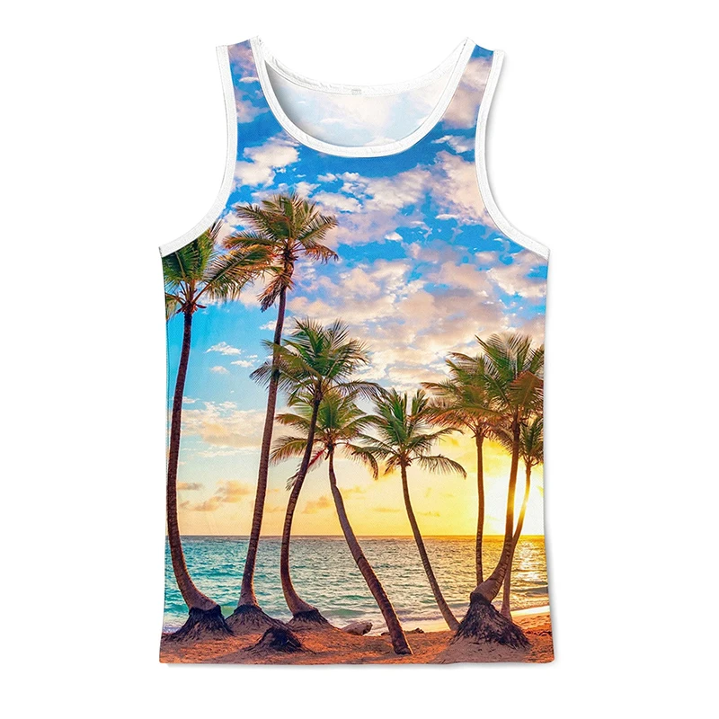 

New Summer Graffiti Coconut Tree 3d Printed Vest Adults Kids Casual Street Fashion Beach Sleeveless Tops Gym Men Clothing