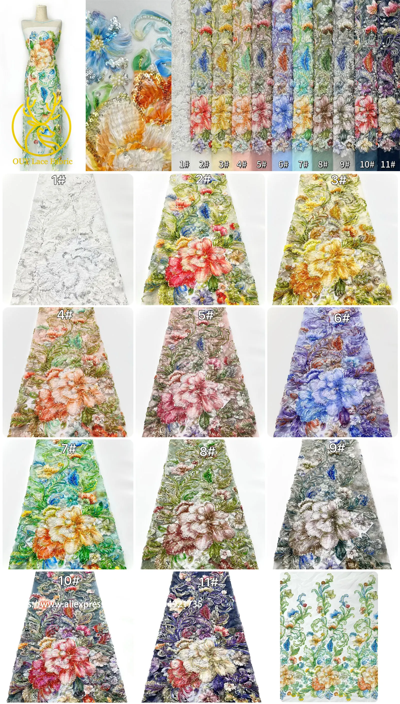 3d floral africano frisado tecido de renda 2026 de alta qualidade nigeriano francês lantejoulas renda adequado para vestidos de festa de casamento feminino