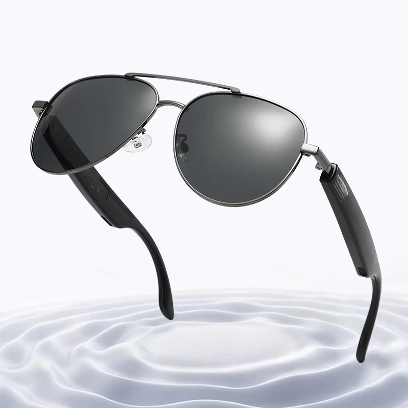 Bluetooth Smart Aviator Sunglasses Men Polarized UV400, Hands-Free Call, Touch Control, IPX4 for Driving Outdoor