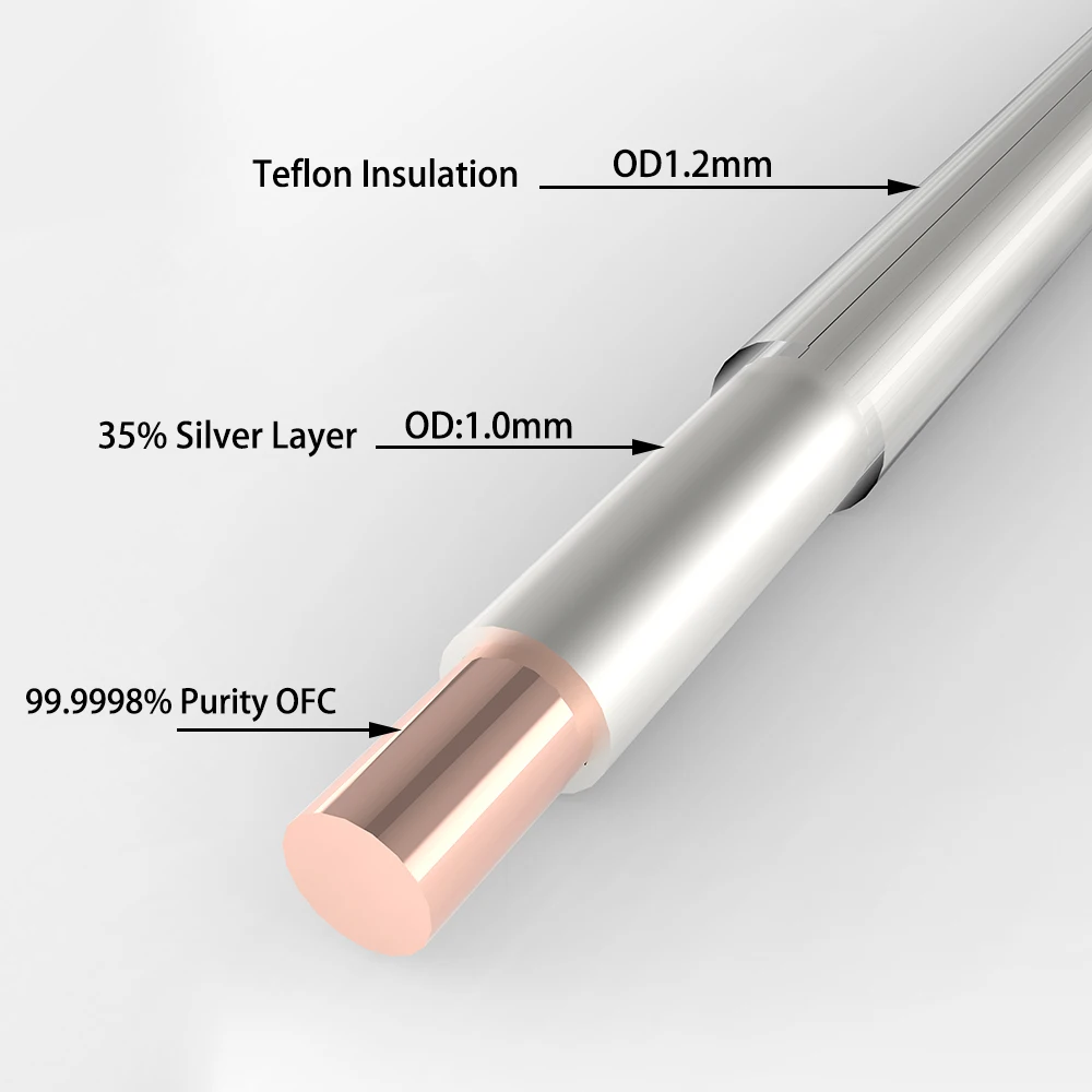 Silver 0912ag High Purity 5N Crystal Copper Silver Plated 99.9998% cable PTEF Insulation Power Speaker Audio cable