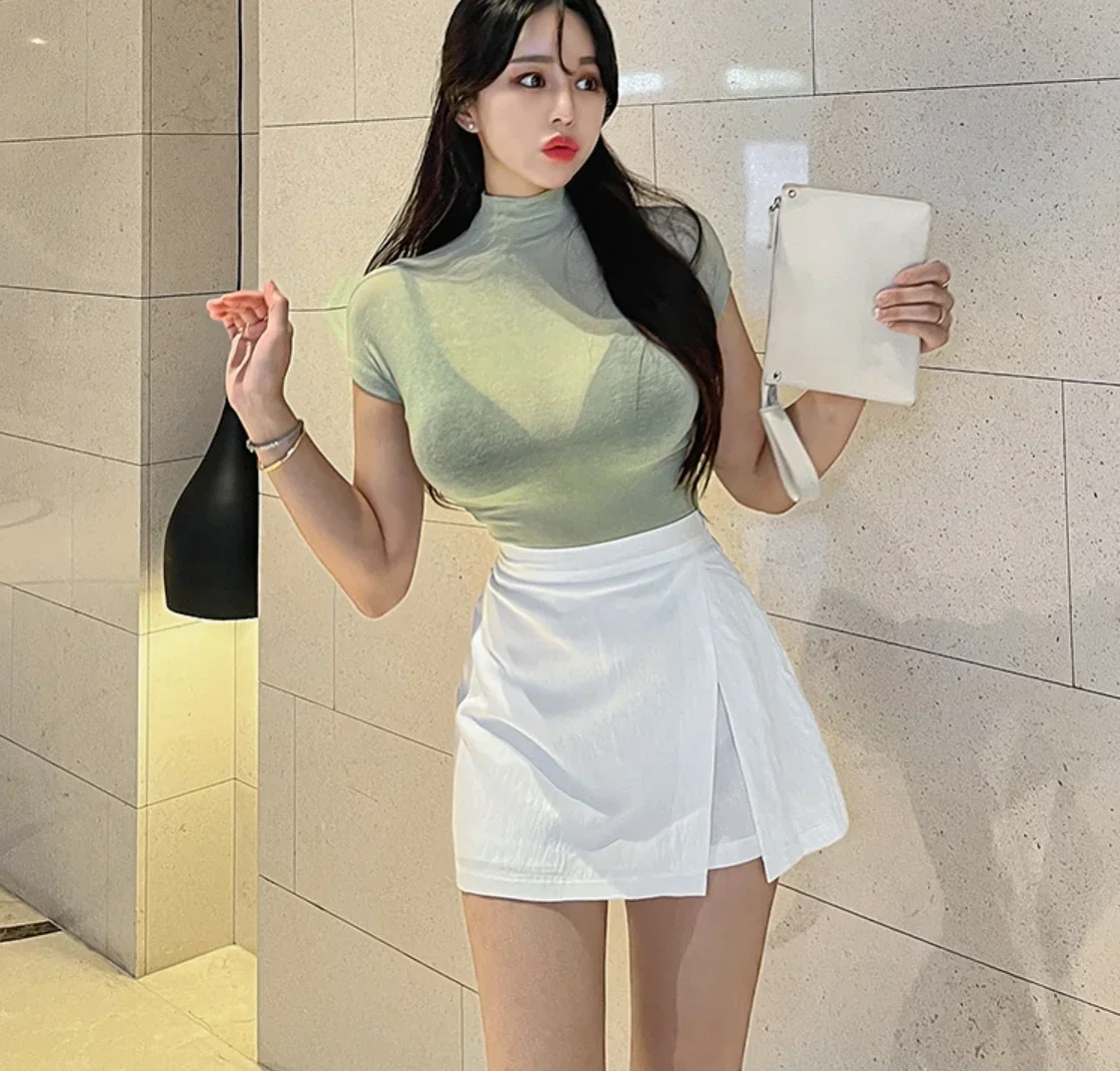 2026 Casual Summer T-Shirt Women Basic O Neck Woman Clothes Sexy Low Chest See Through Soft Slim Tops Tee Shirt Femme