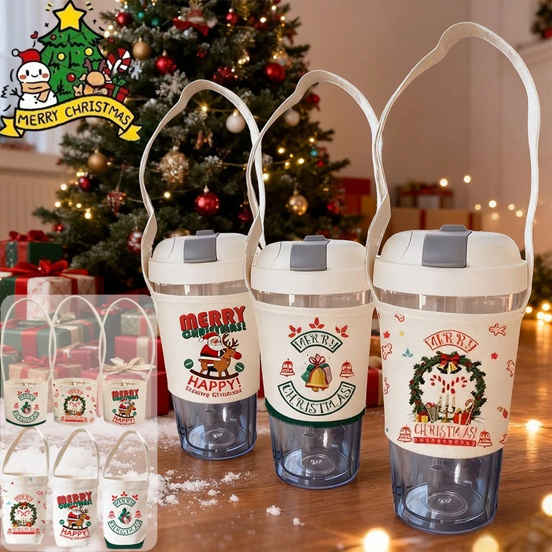 1/2PCS Santa Themed Cup Cover Nordic Style Canvas Insulated Thermos Durable Cup Cover  for Medium Large Capacity Cups 크리스마스 컵 세트