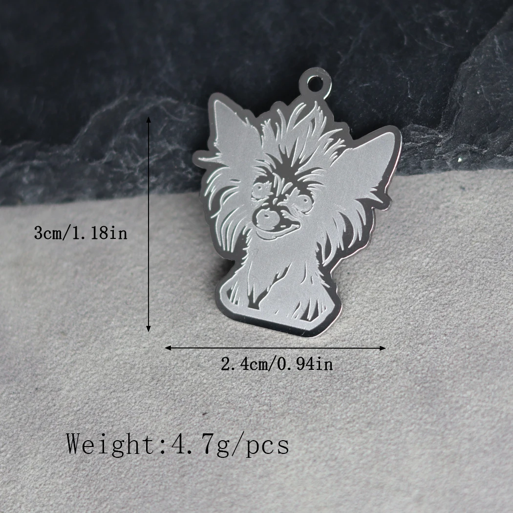 2pcs Illegible Dog Lucky Cute Chinese Crested Dog Stainless Steel Pendant Charms for Jewelry Making Necklace Pet diy Accessories