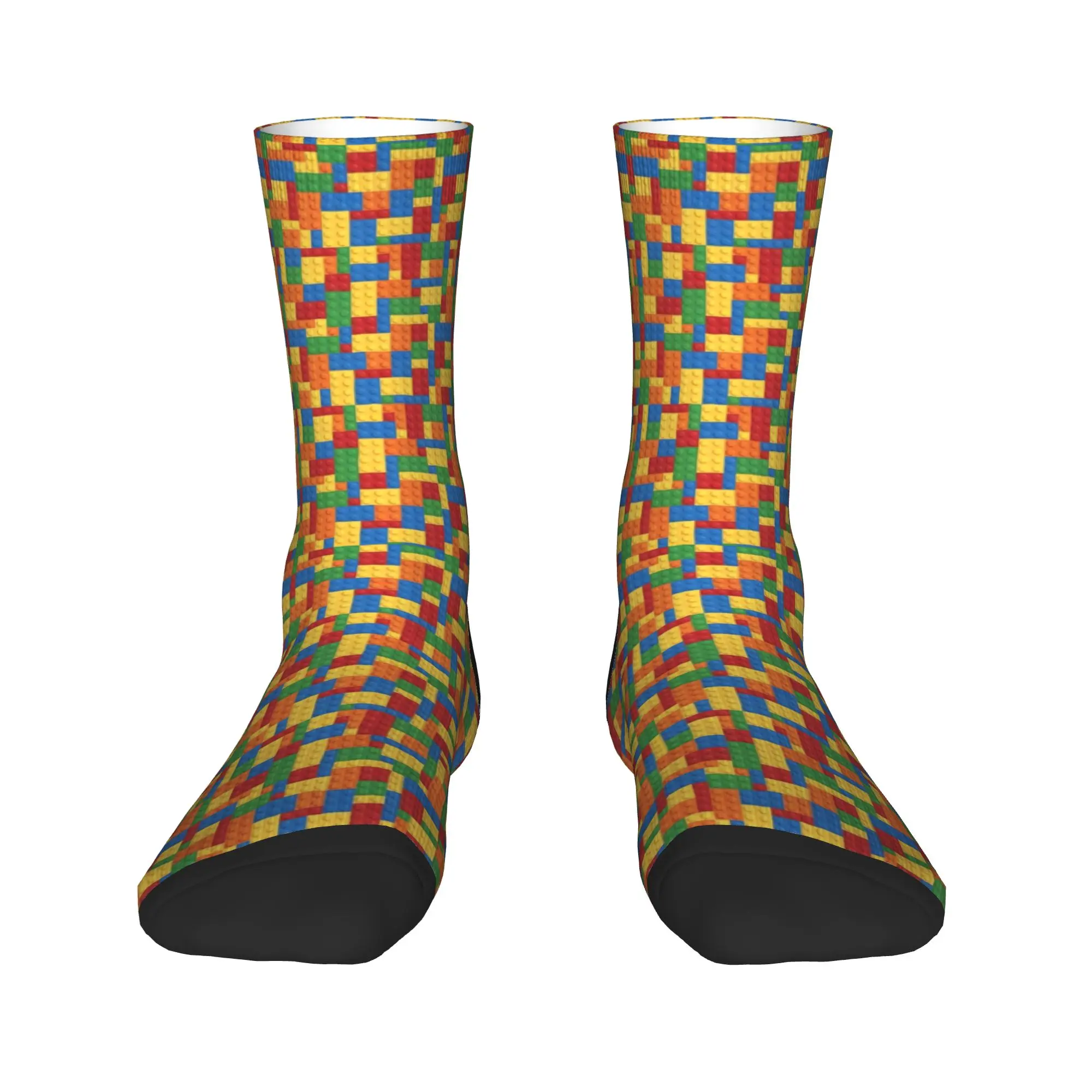 Women Men Socks Rainbow Building Blocks Pattern Stockings Anti Bacterial Breathable Socks Spring Printed Running Sports Socks