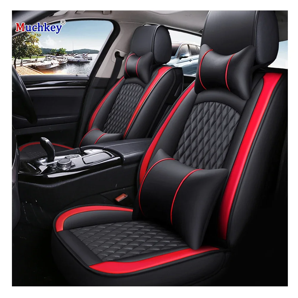 Muchkey Leather Car Seat Headrest Waterproof Full Surrounded All Season Universal Size For 5 Seats Car Seat Covers