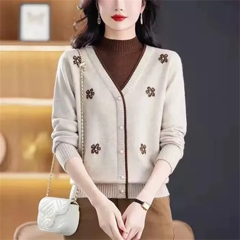 2025 femminile falso in due pezzi lavorato a maglia capispalla donna coreana maniche lunghe cappotto di lavoro a maglia autunno signora mezza giacca maglione a collo alto