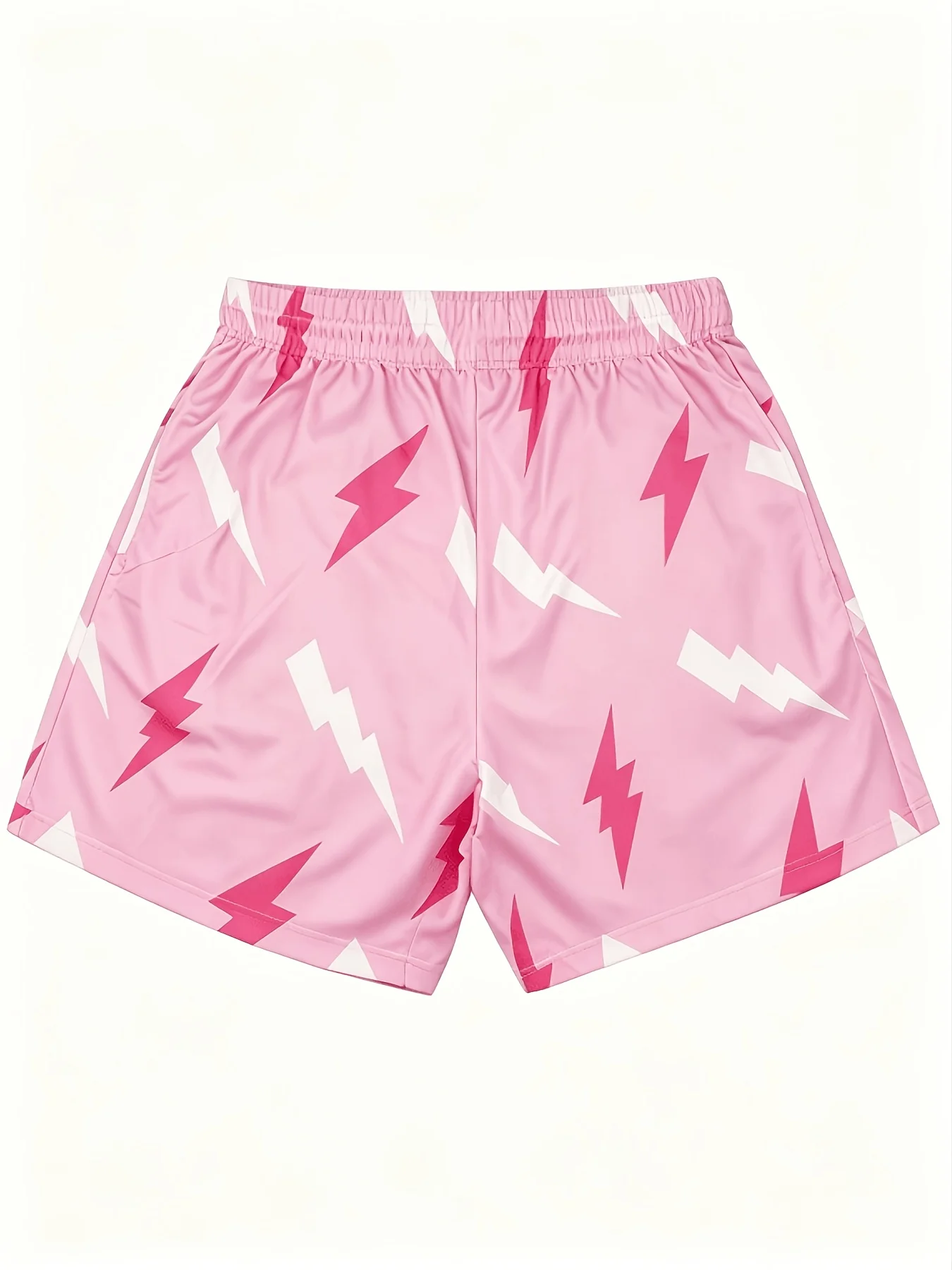Pink lightning print sports shorts for men and women, basketball and football five quarter shorts, loose casual beach pants