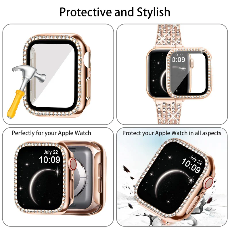 Diamond Bands For Apple Watch 45mm 41mm 40mm 42mm 44mm Women Glitter Metal Strap Protective Case iWatch Series 8 7 6 5 4 3 2 SE