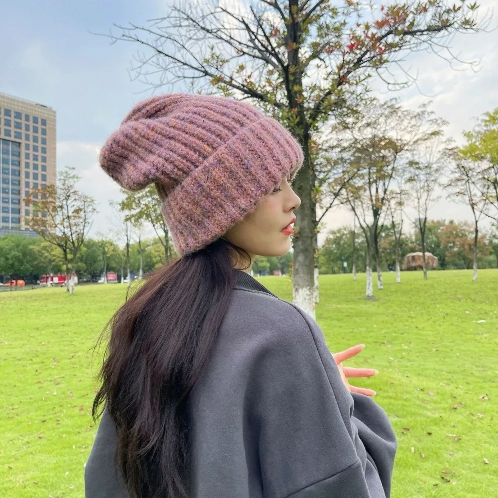 Retro Mixed Color Striped Beanie Hat Keep Warm Soft Knitted Cap Thickeneded Windproof Warm Hat Gift