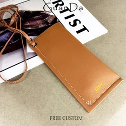 Custom Letters Luxury Glasses Bag Engraving Travel Neck Strap Sunglasses Storage Bag Genuine Leather Woman Pouch Cosmetic Bags
