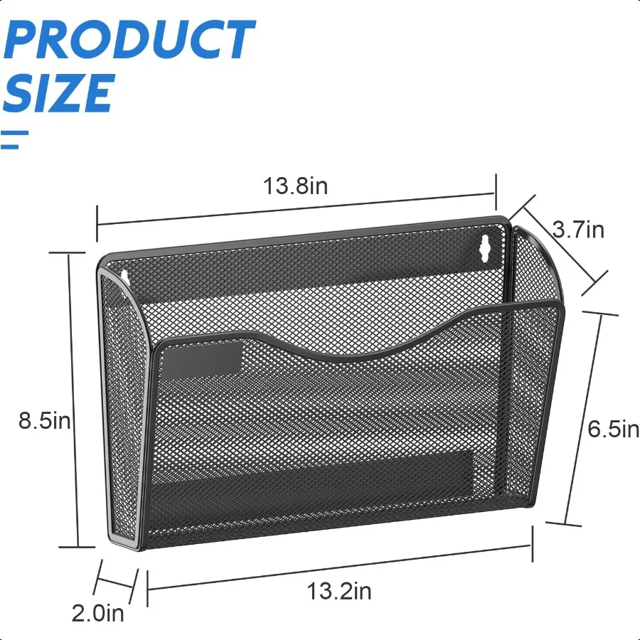 6 عبوات من حامل الملفات المغناطيسي الشبكي، منظم الملفات الجداري، منظم البريد، حامل مجلد الورق للمكتب والمنزل بدون حفر
