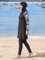 Ensemble de 3 burkinis anti-UV pour femmes, maillot de bain islamique modeste à manches longues imprimé, vêtements de plage musulmans respirants et à séchage rapide 3
